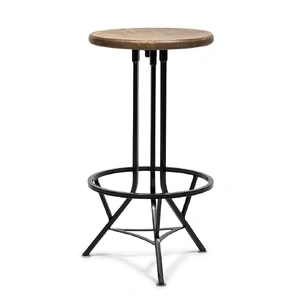 Industrial Wooden Iron Swivel Bar Stool - Black Rustic