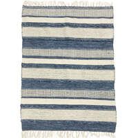 Striped blue/white cotton kilim rug 90x150 cm