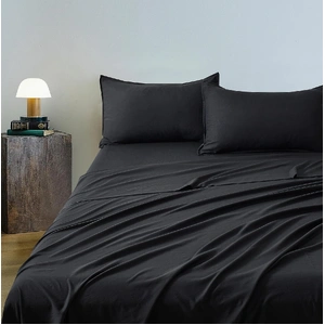 CleverPolly Vintage Washed Microfibre Sheet Set with 1 Pillowcase - Black - Single