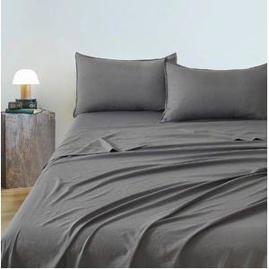 CleverPolly Vintage Washed Microfibre Sheet Set with 2 Pillowcases - Grey - Double