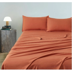 CleverPolly Vintage Washed Microfibre Sheet Set with 1 Pillowcase - Terracotta - King Single