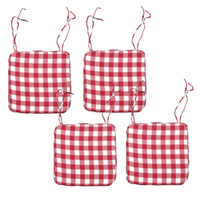 Set of 4 Square Chair Pads with Ties Gingham Red