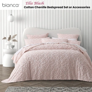 Bianca Ella Blush Cotton Chenille Floral Bedspread Set Single