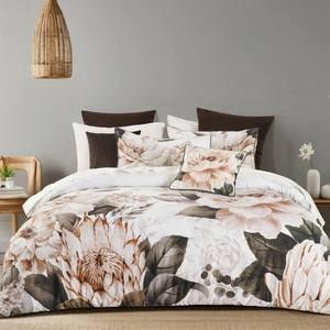 Somerset White Cotton Sateen Floral Quilt Cover Set Super King