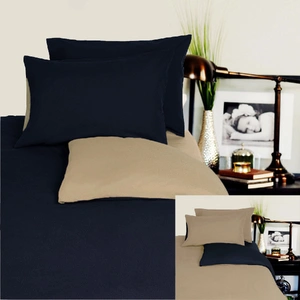 Reversible 100% Cotton JERSEY Quilt Cover Set Black / Latte - QUEEN