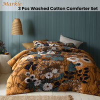 Markle Washed Cotton Printed 3 Piece Comforter Set King