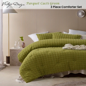 Vintage Design Homewares 3 Pcs Parquet White Comforter Set Queen