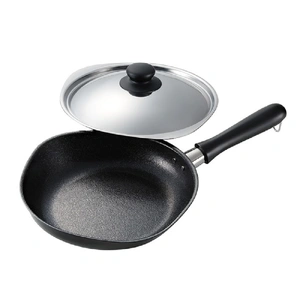 Japanese Cast Iron Frying Pan Skillet with Stainless Steel Lid - 25 cm