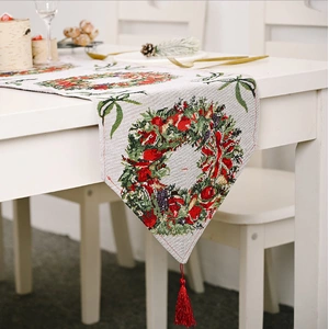 Christmas Table Runner thickened knitted Dining Tablecloth Xmas Party Decor(Garland)