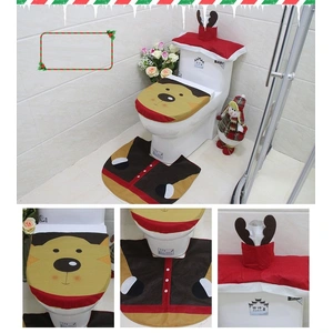4pcs Christmas Toilet Seat Cover Rug Bathroom Set Santa Snowman Xmas Home Décor, Reindeer