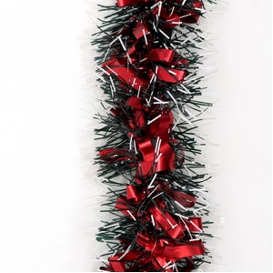 5x 2.5m Christmas Tinsel Xmas Garland Sparkly Snowflake Party Natural Home Décor, Bows (Black Red)