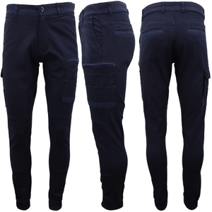 Men's Cargo Cotton Drill Work Pants UPF 50+ 13 Pockets Tradies Workwear Trousers, Navy, 30