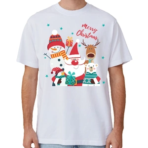 100% Cotton Christmas T-shirt Adult Unisex Tee Tops Funny Santa Party Custume, Santa Gathering (White), 3XL