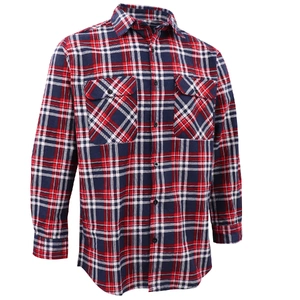 Men's 100% Cotton Flannelette Shirt Long Sleeve Plaid Check Flannel w Pockets, Heritage Red Plaid, L