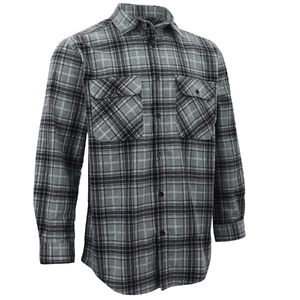 Men's 100% Cotton Flannelette Shirt Long Sleeve Plaid Check Flannel w Pockets, Granite Gray Plaid, M