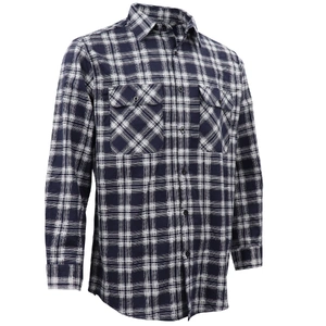 Men's 100% Cotton Flannelette Shirt Long Sleeve Plaid Check Flannel w Pockets, Midnight Navy Plaid, XL