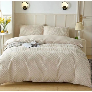 Tufted Textured Jacquard Quilt Cover Set- Beige - King Size