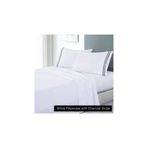 white soft microfibre sheet set with colourful embroidered stripe king charcoal stripe