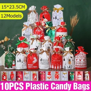 10pcs Christmas Candy Bags Gift Treat Drawstring Pouches Biscuit Cookie Packaging - 10Pcs Bag-Bike Bear