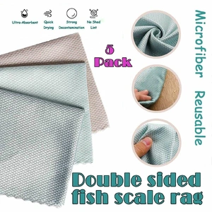 5X Fish Scale Microfiber Cleaning Cloth Dish Washing Glass Wipe Reusable Kitchen - 5Pcs-30cm*40cm