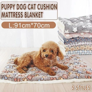 L Size Puppy Dog Cat Cushion Mattress Blanket Bed Soft Warm Pad Winter Kennel House - Blue Brownstar