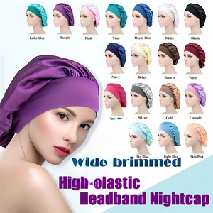 Sleeping Bonnet Hair Wrap Silk Satin Cap Women Elastic Night Soft Hat Headwear - Beige