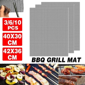 3/6/10PCS Non-Stick BBQ Grill Mat Mesh Liner Cooking Barbecue Sheet Baking Pad - 40X30cm-6PCS