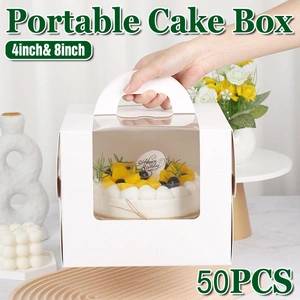 50pcs Portable Cake Boxes with Open Window for Birthday Party Cake Packaging - 4inch