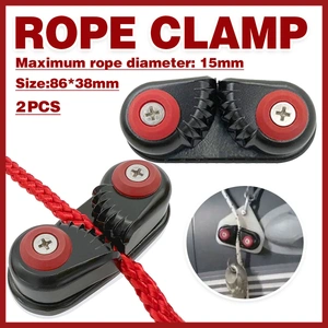 Rope Clamp Set 2PCS Aluminum Alloy Black Clip Plate Sailboat Kayak Canoe Outdoor