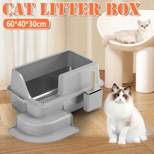 Durable Stainless Steel Cat Litter Box Pan Pet Toilet Odor Control Tray Large - Grey