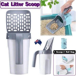 Cat Litter Scoop Integrated Detachable Shovel Holder Poop Pet Sifter Cleaning - 1 Cat Litter Shovel and 1 Roll Bags
