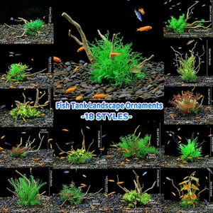 Aquarium Landscaping Decoration Artificial Wood and Plants Fish Tank Ornament - CM3303-Green Orange