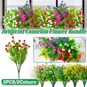 8pcs Artificial Camellia Flowers Realistic Silk Floral Decoration for Home Decor