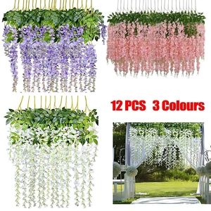 12X Artificial Silk Fake Flower Garland Vine Wisteria Leaf Hanging Wedding Decor - Purple