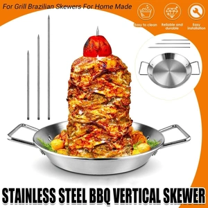 Stainless Steel BBQ Rotisserie Pan Kit Accessories with 3 Removable Iron Skewers