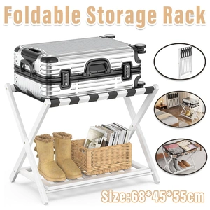 Foldable Luggage Rack Stand Portable Black Storage Shelving Unit for Bedroom Travel