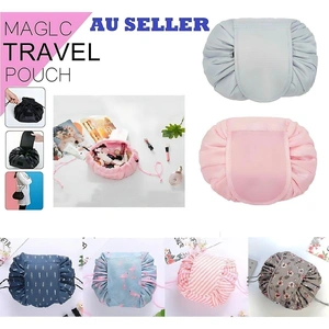 Portable Travel Makeup Bag Drawstring Cosmetic Pouch Lazy Storage Organiser Case - Black Flower