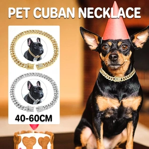 Cuban Chain Metal Dog Collar Pet Training Necklace for Small Medium Large Dogs - Gold-60cm