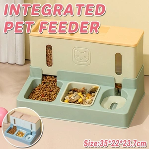 All in One Pet Feeding Bowl Cat Dog Water and Food Feeder Automatic Dispenser - Green