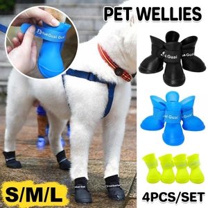 4pcs Cartoon Boots Pet Rain Shoes Waterproof Non-Slip Wear-Resistant Dog Shoes - Yellow - S