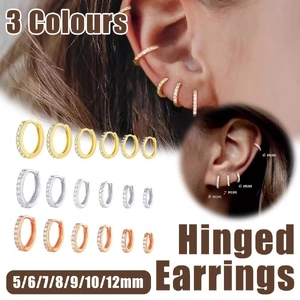 7sizes Hoop Earring Silver Zirconia Ear Huggie Hoop Cartilage Piercing Jewellery - Champagne-10mm