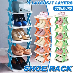 6/7 Tier Shoe Rack Space Saving Small Shoe Cabinet Storage Shelf Organizer - Blue-6 Layer