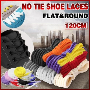 Shoelaces Colorful Coloured Flat Round Oval Bootlace Sneaker Shoe Laces - Flat-Black