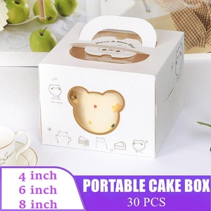 30PCS Bear Portable Cake Boxes Display Window Packing Case Party with Handle Birthday - 6 inch