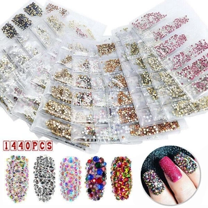 1440Pcs Glitter Rhinestones Crystal Clear Flat Bottom Glass Nail Art Nail Drill - Aurora
