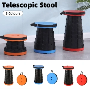 Portable Telescopic Folding Stool Travel Outdoor Seat Compact Retractable Chair - Orange