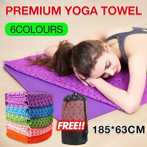 Non Slip Yoga Towel Mat Microfiber Fitness Gym Exercise Blanket with Carry Bag - Green