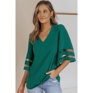 Azura Exchange Flare Sleeve V Neck Loose Blouse - S