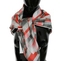 C'N'C COSTUME NATIONAL Gray Red Checkered Silk Scarf One Size Women