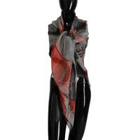 CNC Costume National Grey and Red Checkered Printed Silk Scarf One Size Women